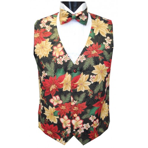 Holiday Poinsettia Vest and Bow Tie Set